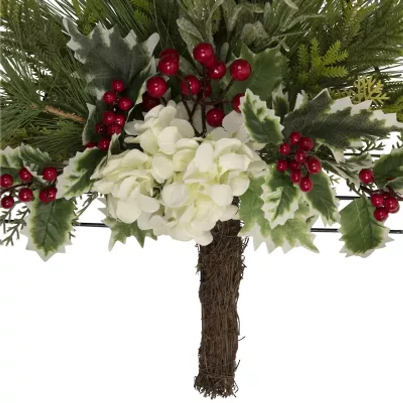 Northlight 24in Pine Tree With Berries And Holly Christmas Window Decor