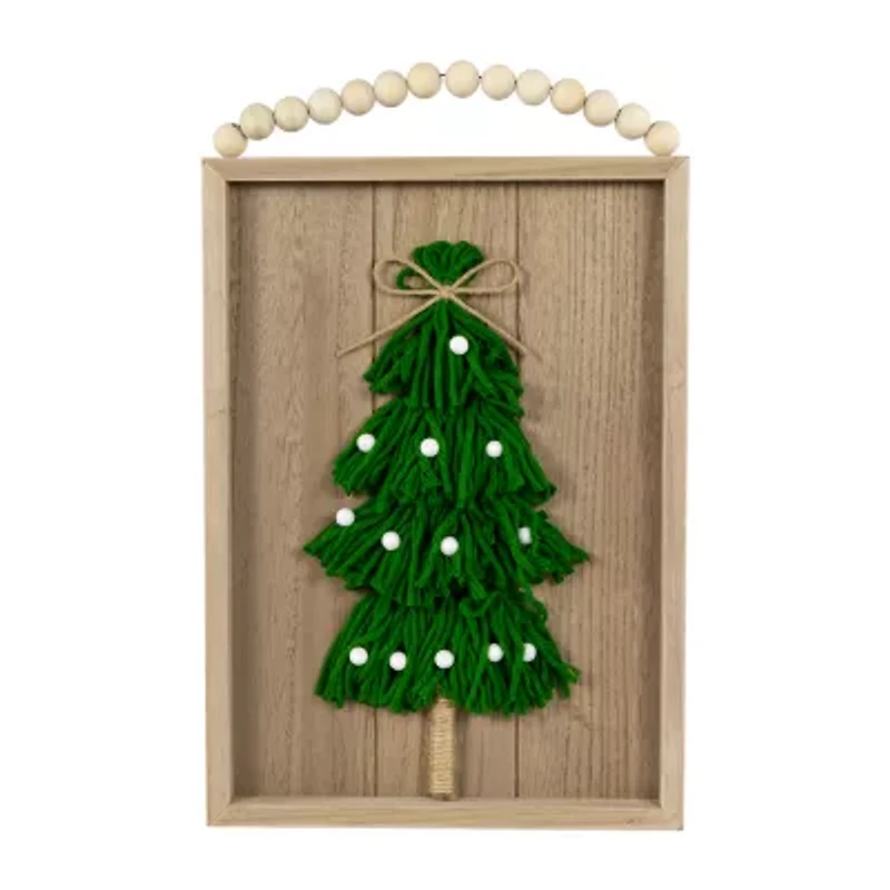 Northlight 14in Knitted Tree Wooden Framed Wall Sign