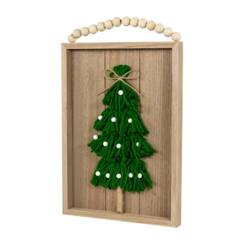 Northlight 14in Knitted Tree Wooden Framed Wall Sign