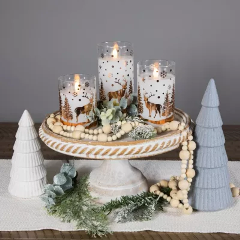 Northlight Led Flickering Woodland Glass Pillar - 6in - Set Of 3 Flameless Candle