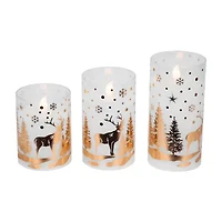 Northlight Led Flickering Woodland Glass Pillar - 6in - Set Of 3 Flameless Candle