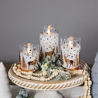 Northlight Led Flickering Woodland Glass Pillar - 6in - Set Of 3 Flameless Candle