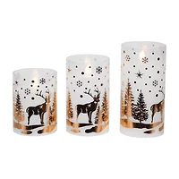Northlight Led Flickering Woodland Glass Pillar - 6in - Set Of 3 Flameless Candle