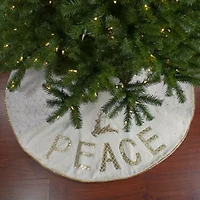 Northlight 48in Cream And Gold Peace And Reindeer Indoor Tree Skirt