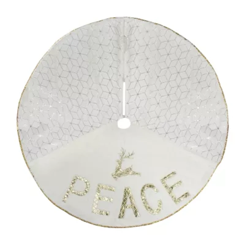Northlight 48in Cream And Gold Peace And Reindeer Indoor Tree Skirt