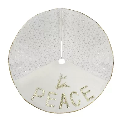 Northlight 48in Cream And Gold Peace And Reindeer Indoor Tree Skirt