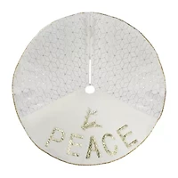 Northlight 48in Cream And Gold Peace And Reindeer Indoor Tree Skirt
