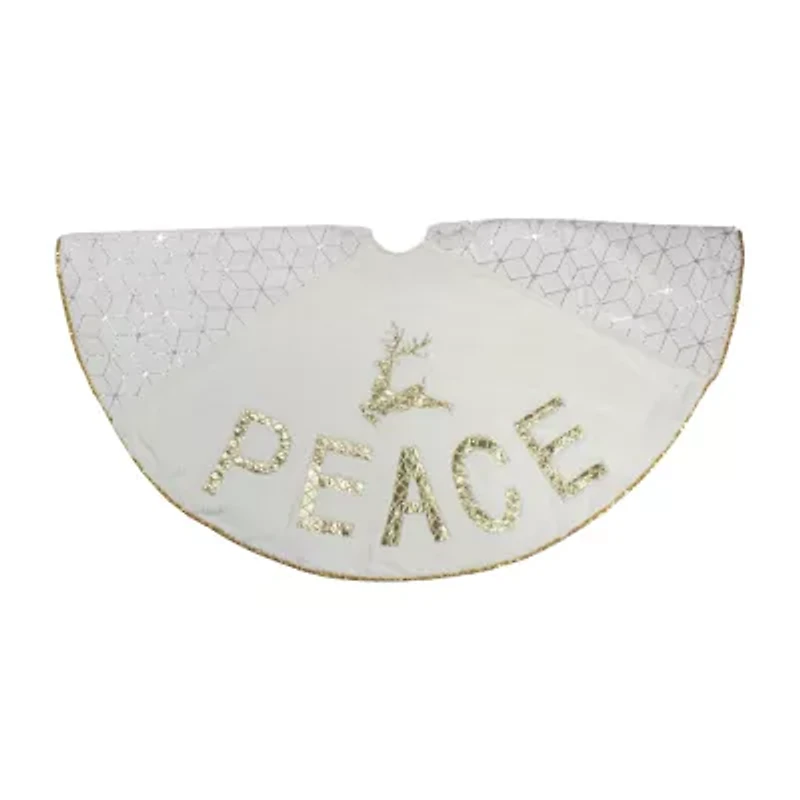 Northlight 48in Cream And Gold Peace And Reindeer Indoor Tree Skirt