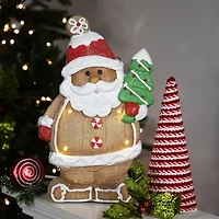 Northlight Lighted Gingerbread Santa With Frosted Tree - 16in Christmas Figurine