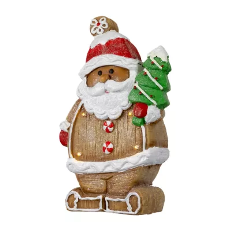 Northlight Lighted Gingerbread Santa With Frosted Tree - 16in Christmas Figurine