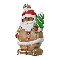 Northlight Lighted Gingerbread Santa With Frosted Tree - 16in Christmas Figurine