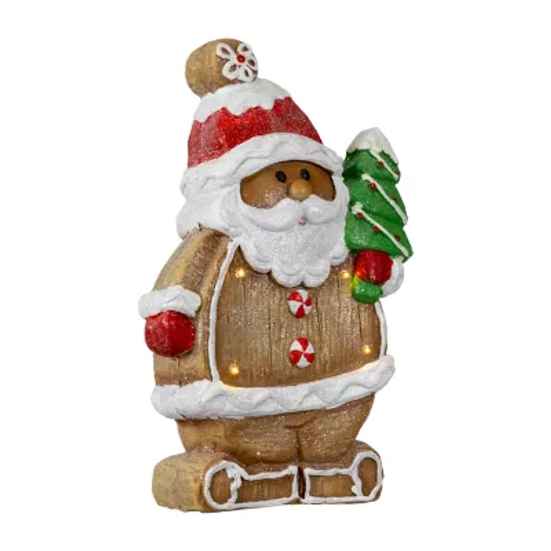 Northlight Lighted Gingerbread Santa With Frosted Tree - 16in Christmas Figurine
