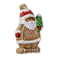 Northlight Lighted Gingerbread Santa With Frosted Tree - 16in Christmas Figurine