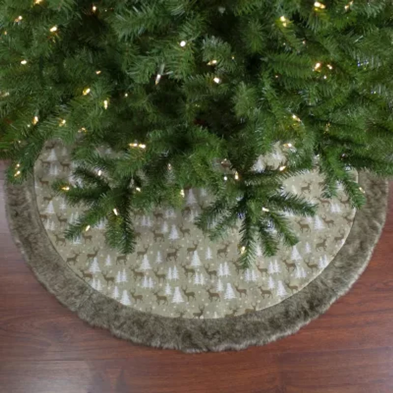 Northlight 48in Green And Brown Knit Deer And Tree Indoor Tree Skirt