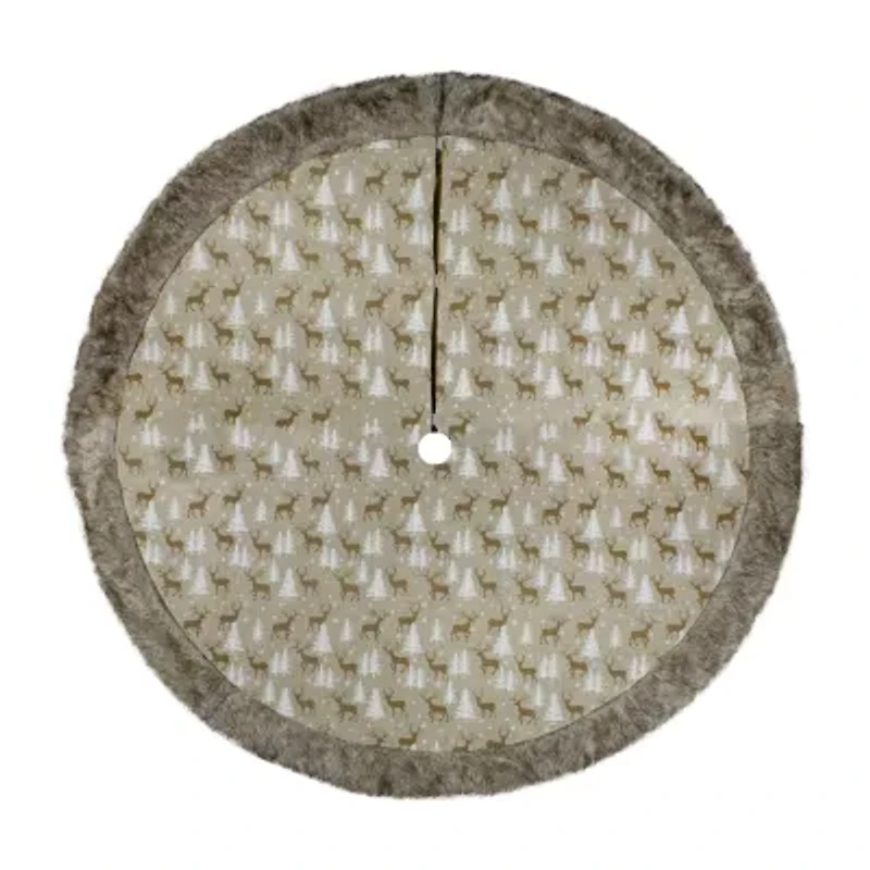 Northlight 48in Green And Brown Knit Deer And Tree Indoor Tree Skirt