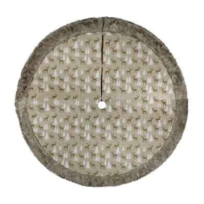 Northlight 48in Green And Brown Knit Deer And Tree Indoor Tree Skirt