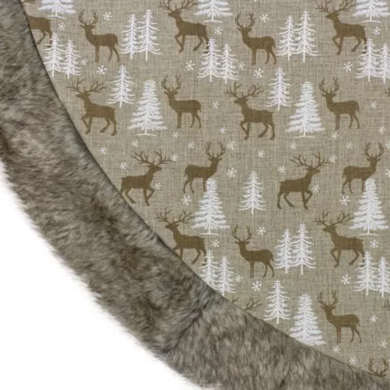 Northlight 48in Green And Brown Knit Deer And Tree Indoor Tree Skirt
