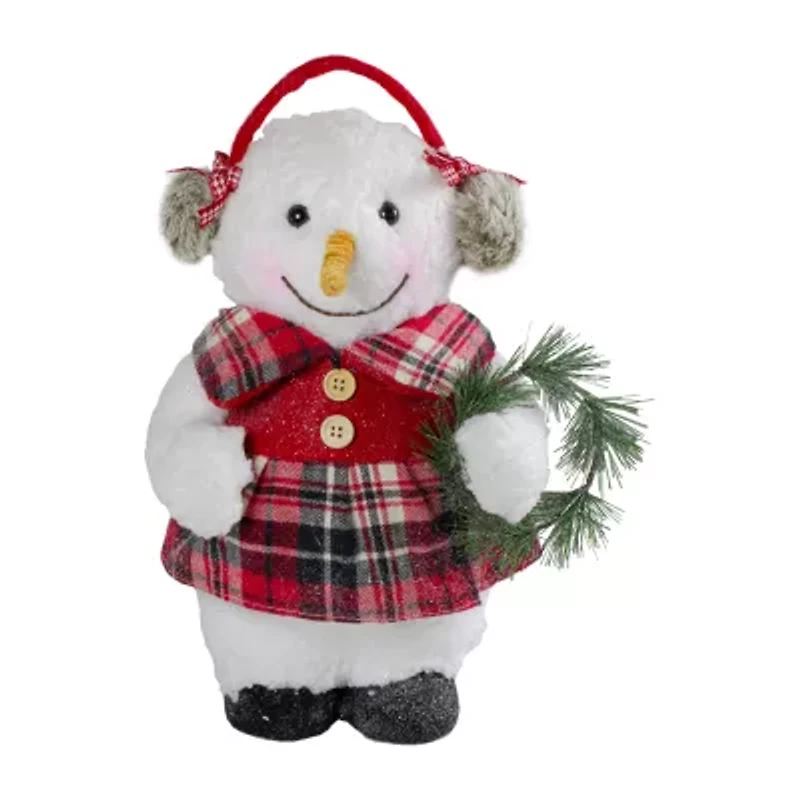Northlight 12" Plush Girl Snowman With Ear Muffs And Wreath Christmas Figurine
