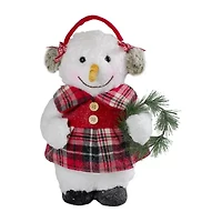 Northlight 12" Plush Girl Snowman With Ear Muffs And Wreath Christmas Figurine