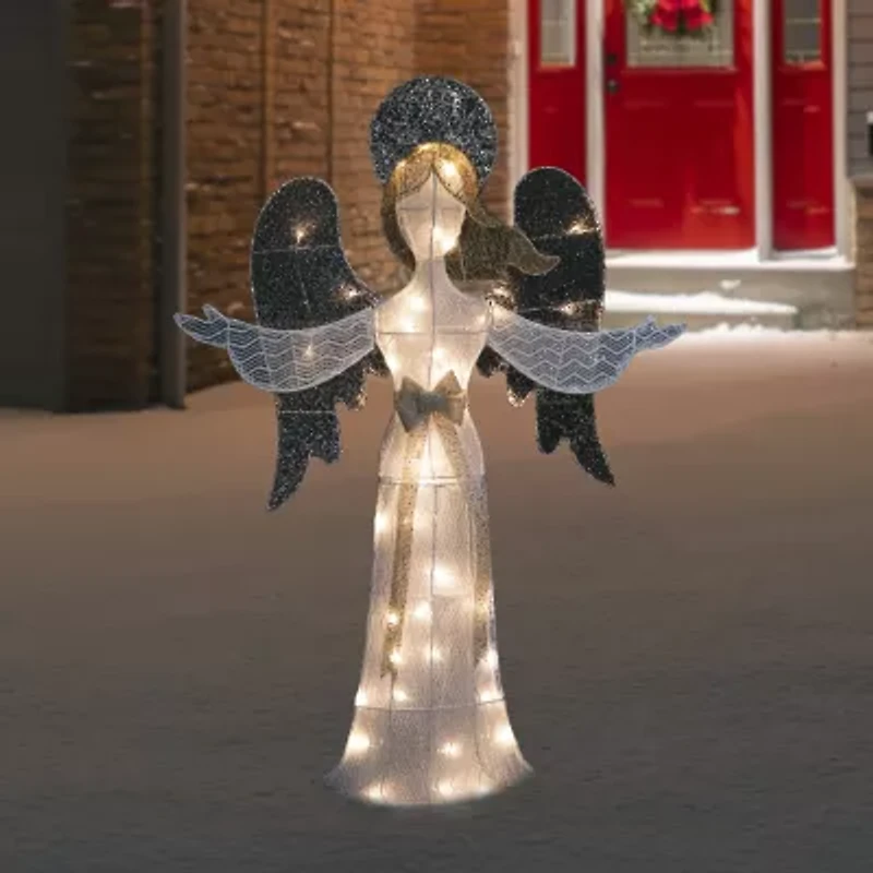 Northlight 49.25in Led Lighted White And Gold Angel Christmas Yard Art