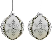 Northlight Set Of 2 Matte White Sequin Glitter Snowflake Glass 4in Christmas Ornament