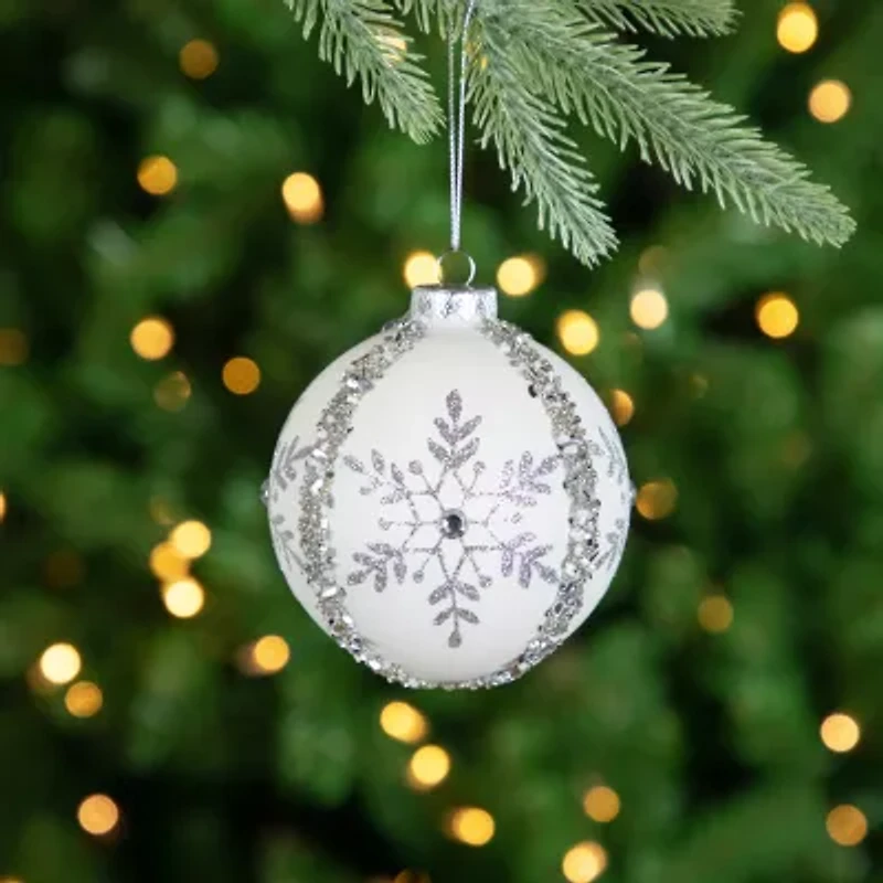 Northlight Set Of 2 Matte White Sequin Glitter Snowflake Glass 4in Christmas Ornament