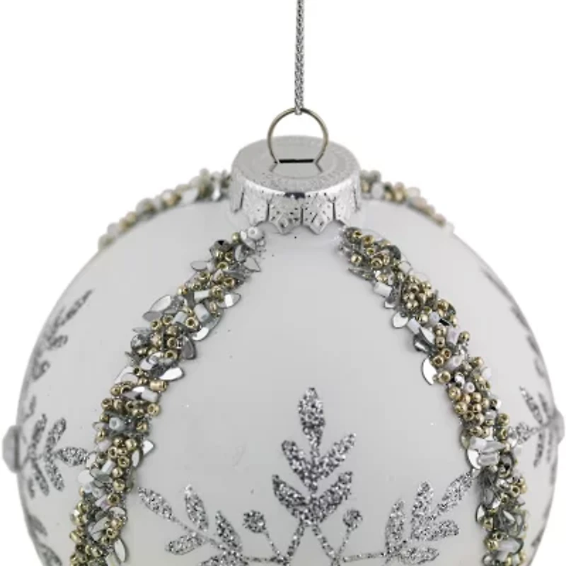 Northlight Set Of 2 Matte White Sequin Glitter Snowflake Glass 4in Christmas Ornament