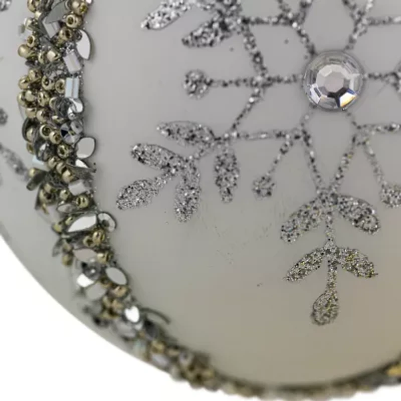 Northlight Set Of 2 Matte White Sequin Glitter Snowflake Glass 4in Christmas Ornament