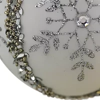 Northlight Set Of 2 Matte White Sequin Glitter Snowflake Glass 4in Christmas Ornament