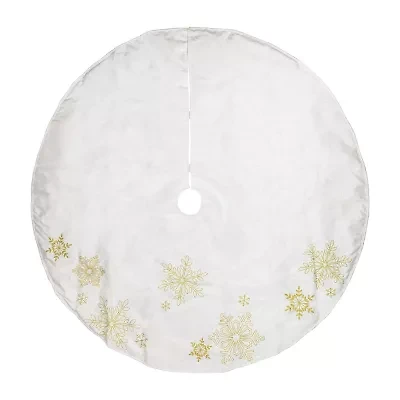 Northlight 48in White With Gold Embroidered Snowflakes Indoor Tree Skirt