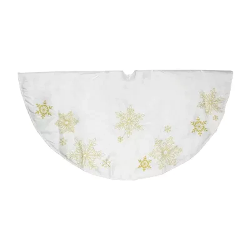 Northlight 48in White With Gold Embroidered Snowflakes Indoor Tree Skirt