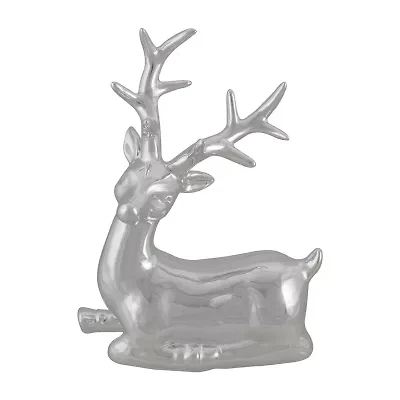 Northlight Shiny Ceramic Sitting Reindeer - 10in - Silver Christmas Tabletop Decor