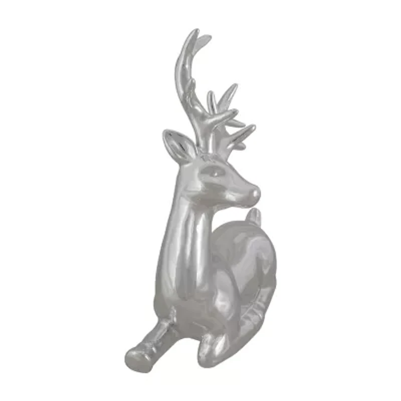 Northlight Shiny Ceramic Sitting Reindeer - 10in - Silver Christmas Tabletop Decor
