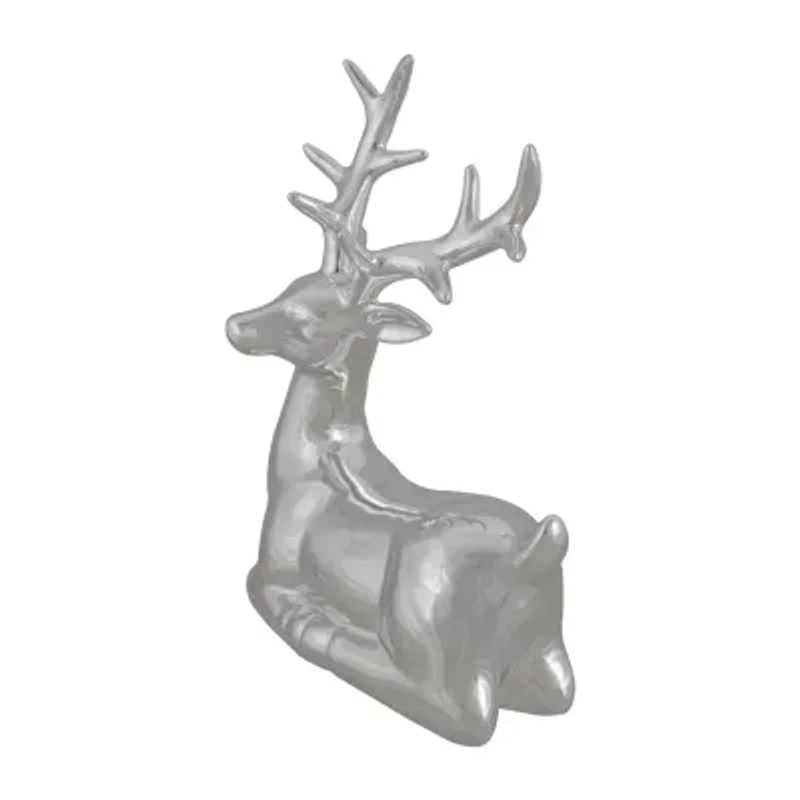 Northlight Shiny Ceramic Sitting Reindeer - 10in - Silver Christmas Tabletop Decor