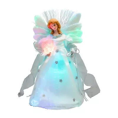 Northlight Color-Changing Fiber Optic Angel With Rose - 12in - White Christmas Tree Topper
