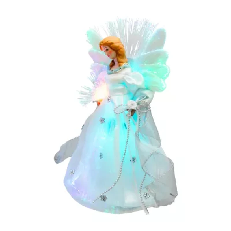 Northlight Color-Changing Fiber Optic Angel With Rose - 12in - White Christmas Tree Topper