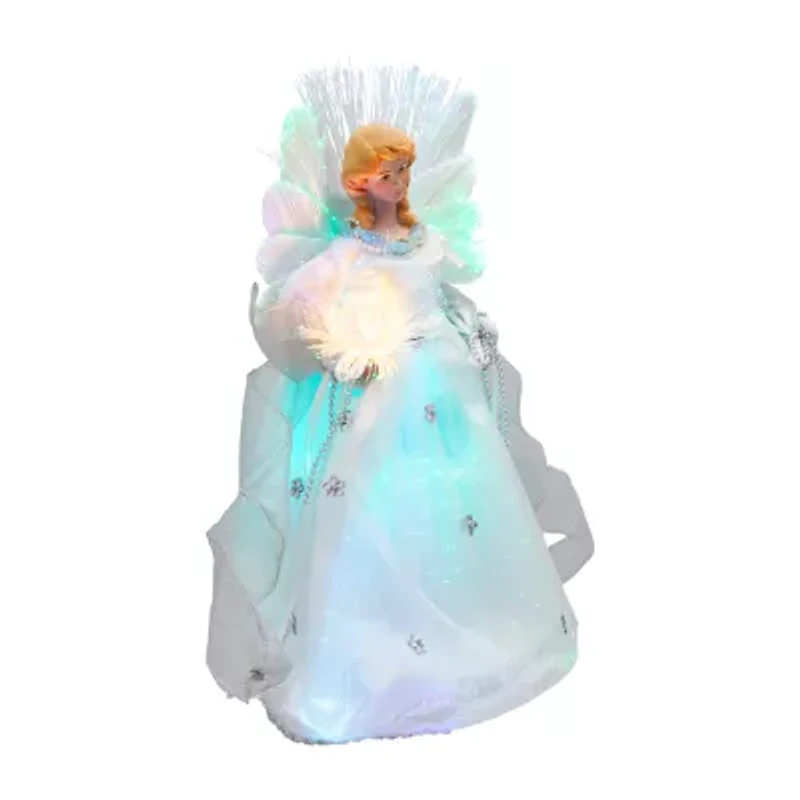 Northlight Color-Changing Fiber Optic Angel With Rose - 12in - White Christmas Tree Topper