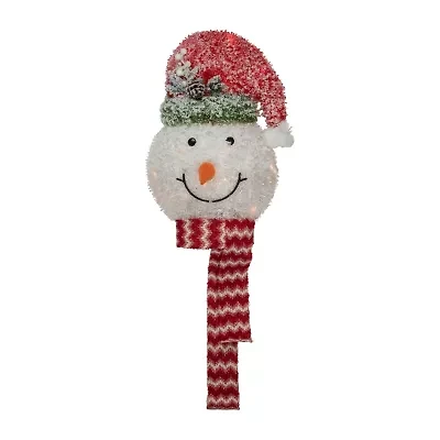 Northlight 22in Lighted Snowman Wearing A Red Frosted Hat With Pine Christmas Tree Topper