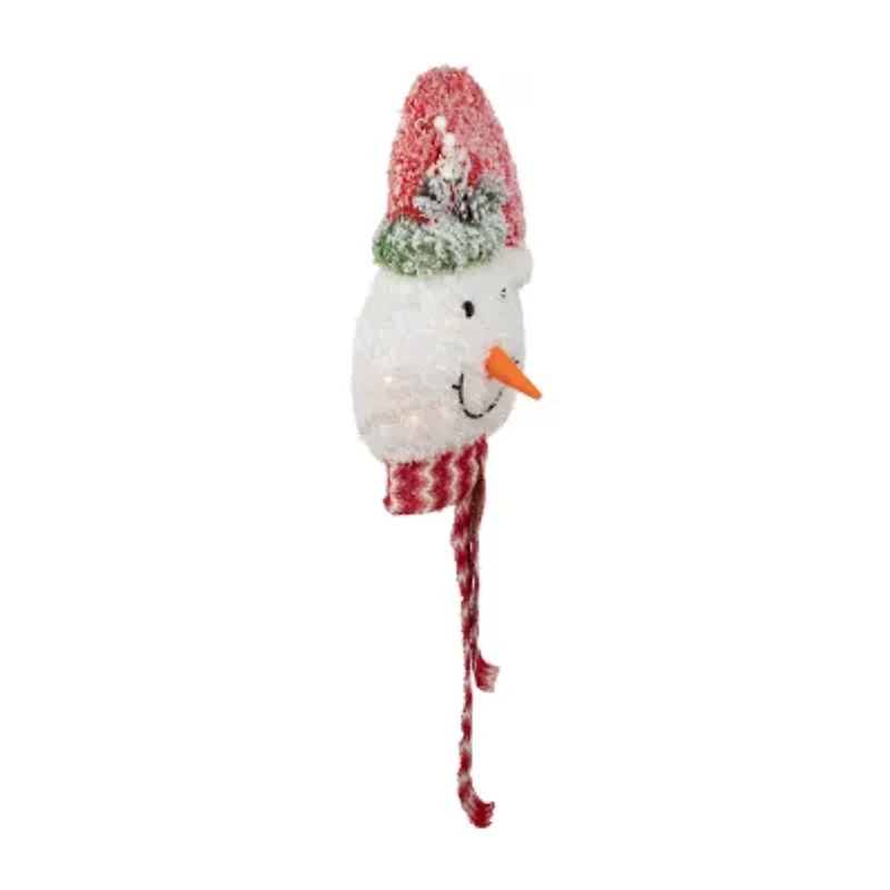 Northlight 22in Lighted Snowman Wearing A Red Frosted Hat With Pine Christmas Tree Topper