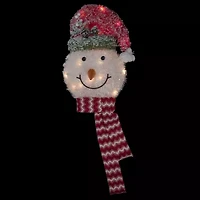 Northlight 22in Lighted Snowman Wearing A Red Frosted Hat With Pine Christmas Tree Topper