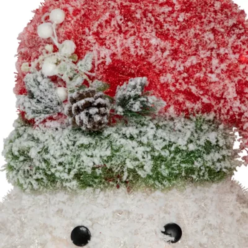 Northlight 22in Lighted Snowman Wearing A Red Frosted Hat With Pine Christmas Tree Topper