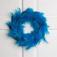 Northlight Two-Tone Feathers Glittered - 14.5in - Unlit - Turquoise Wreath