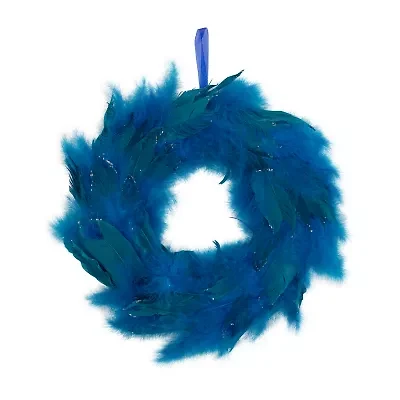 Northlight Two-Tone Feathers Glittered - 14.5in - Unlit - Turquoise Wreath