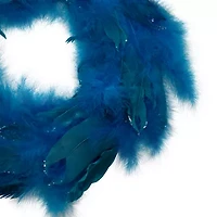 Northlight Two-Tone Feathers Glittered - 14.5in - Unlit - Turquoise Wreath