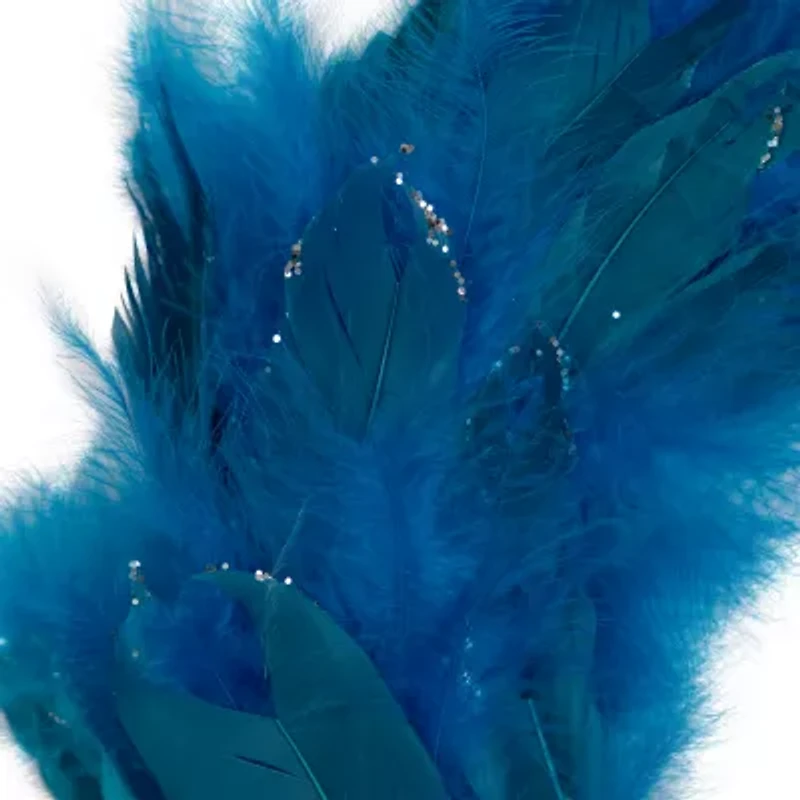 Northlight Two-Tone Feathers Glittered - 14.5in - Unlit - Turquoise Wreath
