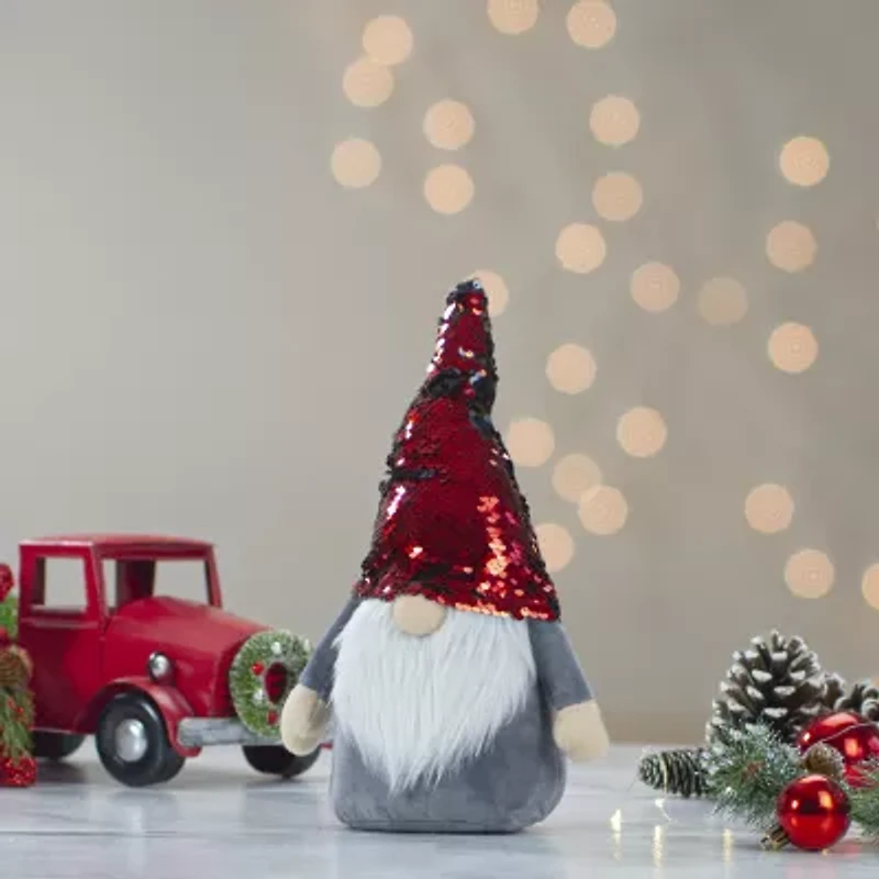 Northlight Flip Sequin Hat Figure - 18in - Red And Gray Christmas Gnome