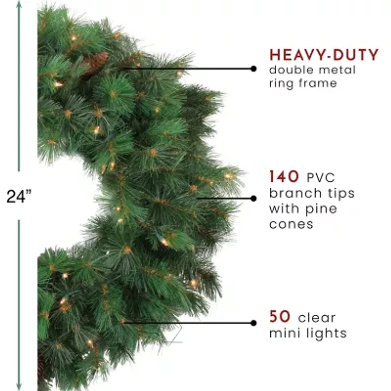Northlight Pre-Lit Royal Oregon Pine 24-Inch Clear Lights Wreath