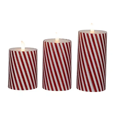 Northlight Led Flickering Candy Cane Striped Wax Pillar S - 6in - Set Of 3 Flameless Candle