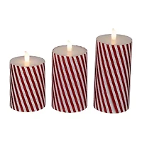 Northlight Led Flickering Candy Cane Striped Wax Pillar S - 6in - Set Of 3 Flameless Candle