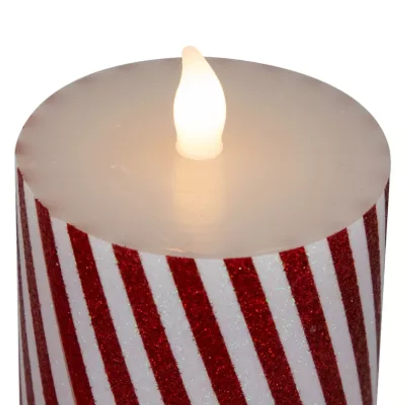 Northlight Led Flickering Candy Cane Striped Wax Pillar S - 6in - Set Of 3 Flameless Candle
